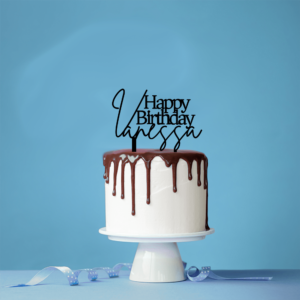 Taarttopper – Happy birthday modern met sierlijke naam